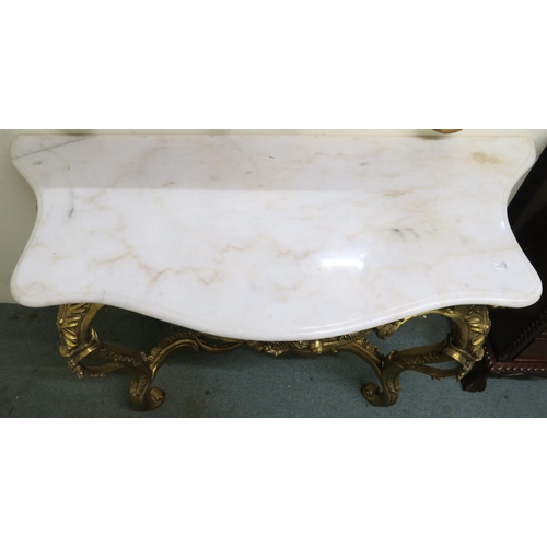 47 - A 20th century serpentine marble top gilt Rococo style console table, 83cm high x 131cm wide x 57cm ... 