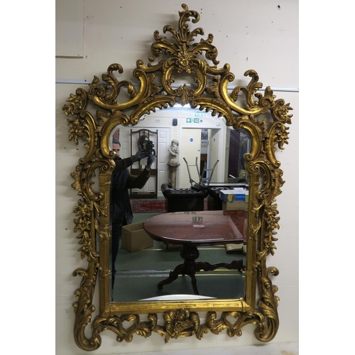 48 - A 20th century gilt Rococo style wall mirror, 165cm high x 110cm wide