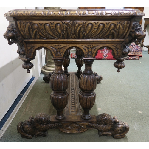 60 - A 19th century continental oak single drawer centre table with extensive carvings throughout, 76cm h... 