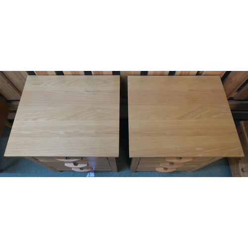 72 - A pair of modern white oak three drawer bedside chests, 66cm high x 54cm wide x 47cm deep (2)