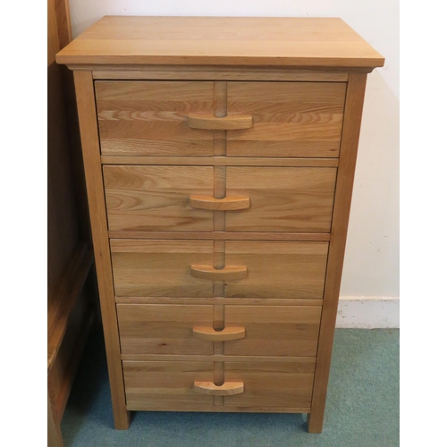 74 - A modern white oak tallboy chest of five drawers, 117cm high x 68cm wide x 47cm deep