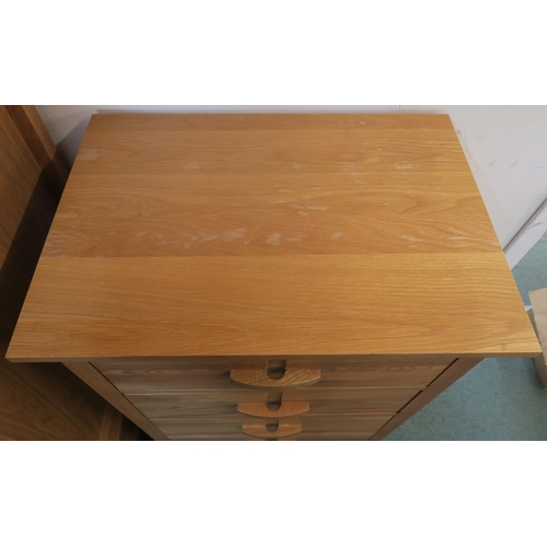 74 - A modern white oak tallboy chest of five drawers, 117cm high x 68cm wide x 47cm deep