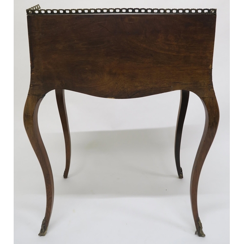 8 - A Victorian rosewood and marquetry inlaid continental writing bureau with a pierced brass gallery to... 