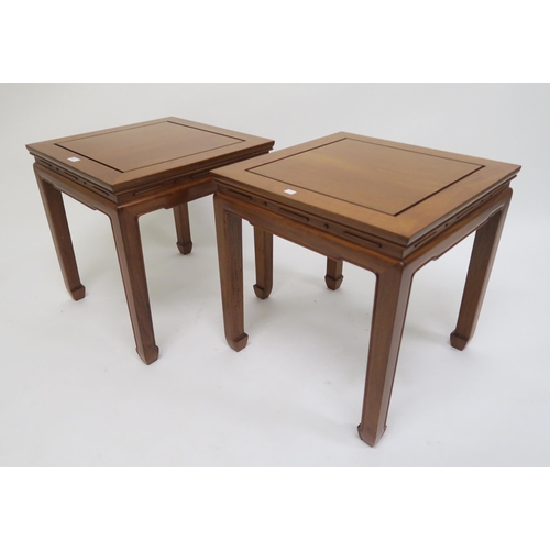 81 - A pair of contemporary hardwood oriental style lamp tables, 56cm high x 54cm wide x 54cm deep 