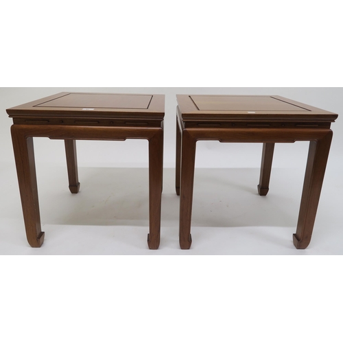 81 - A pair of contemporary hardwood oriental style lamp tables, 56cm high x 54cm wide x 54cm deep 