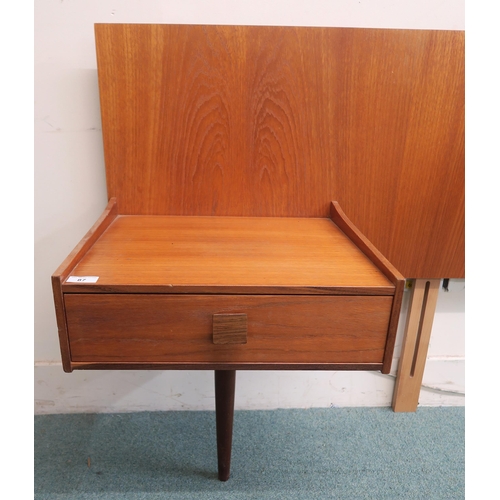 87 - A mid 20th century teak G Plan headboard with flanking single drawer bedside table, 84cm high x 244c... 