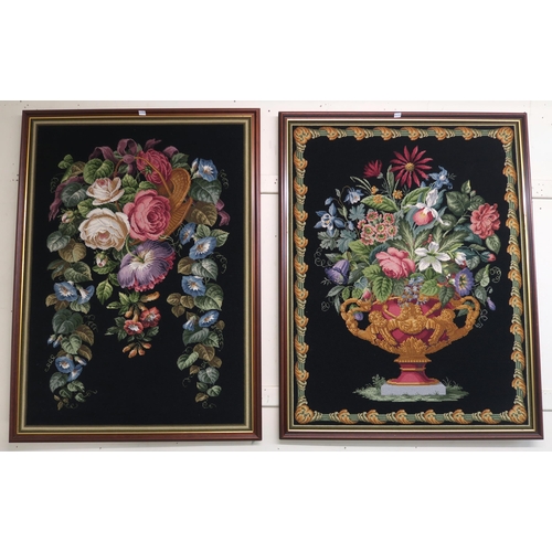 88 - A pair of 20th century framed floral tapestries (2)