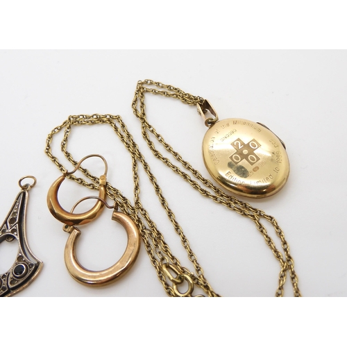 523 - A 9ct gold locket with diamond accent, with 9ct rope chain, length 57cm, an Edwardian pendant (af) s... 