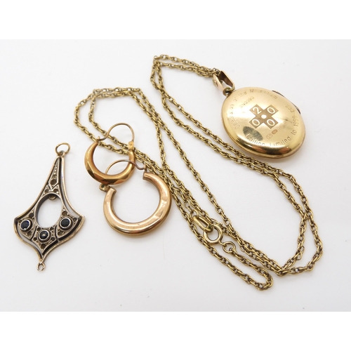 523 - A 9ct gold locket with diamond accent, with 9ct rope chain, length 57cm, an Edwardian pendant (af) s... 