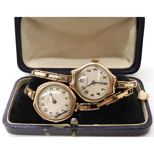 545 - Two 9ct gold ROLWATCO ladies watch heads one with a 9ct strap, the other Rolled Gold weight includin... 