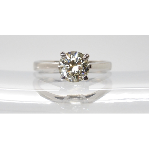 596 - An 18ct white gold diamond solitaire ring, set with an estimated approx 1.25ct brilliant cut diamond... 