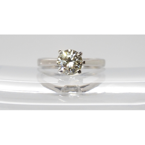 596 - An 18ct white gold diamond solitaire ring, set with an estimated approx 1.25ct brilliant cut diamond... 