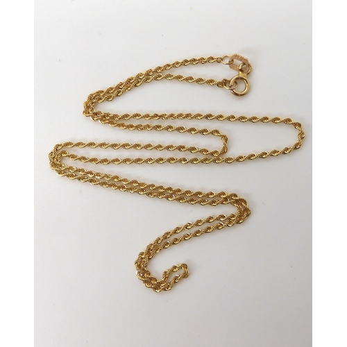 598 - A 14k gold rope chain, length 41cm, weight 2.3gms