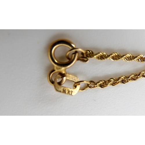 598 - A 14k gold rope chain, length 41cm, weight 2.3gms