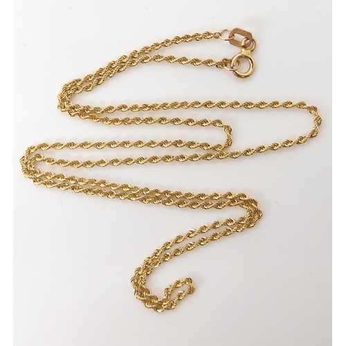 598 - A 14k gold rope chain, length 41cm, weight 2.3gms