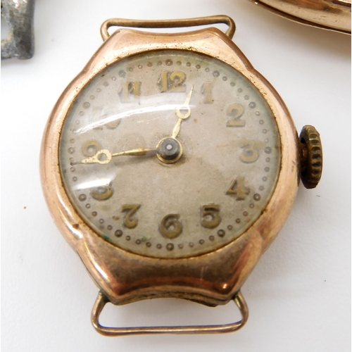 602 - A 9ct gold cased ladies watch, a rolled gold example, together with a gold plated Waltham pocket wat... 