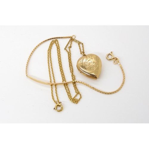 609 - A 9ct gold heart shaped locket together with a 9ct chain, and 9ct identity bracelet, weight together... 