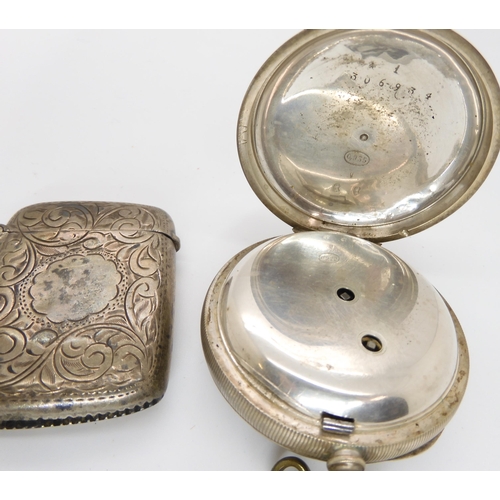 662 - A continental silver open face pocket watch retailed by H.Samuels and a silver vesta case