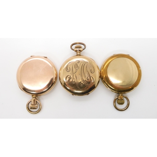 670 - Three gold plated pocket watches, to include Hamilton Double Roller, Lanville and Dominant