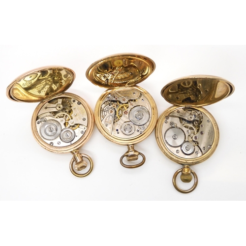 670 - Three gold plated pocket watches, to include Hamilton Double Roller, Lanville and Dominant