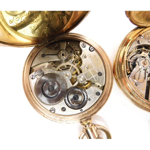 670 - Three gold plated pocket watches, to include Hamilton Double Roller, Lanville and Dominant