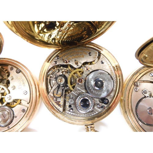 670 - Three gold plated pocket watches, to include Hamilton Double Roller, Lanville and Dominant