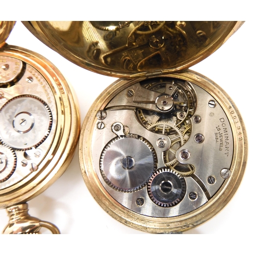 670 - Three gold plated pocket watches, to include Hamilton Double Roller, Lanville and Dominant