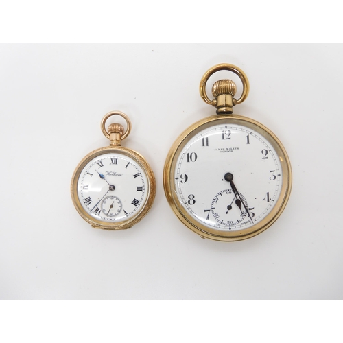 674 - A gold plated 'James Walker retailed' open face pocket watch, together with a Waltham gold plated fo... 