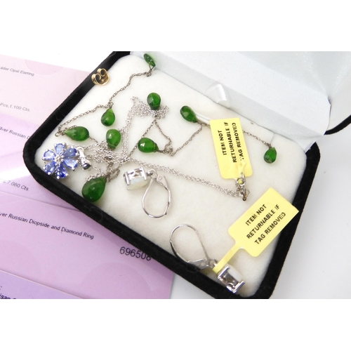 681 - A collection of silver Gems TV gem set jewellery to include, Russian diopside, earrings and pendant,... 