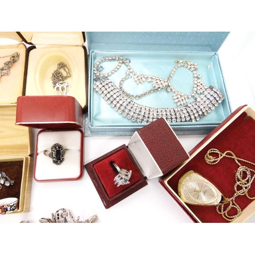 684 - An extensive silver charm bracelet, and a collection of silver and costume jewellery