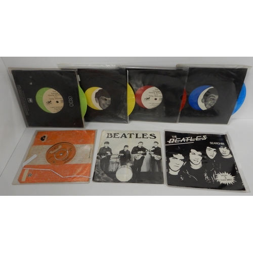 478 - A lot of four early Beatles recordings on coloured vinyl, The Savage Young Beatles with Tony Sherida... 