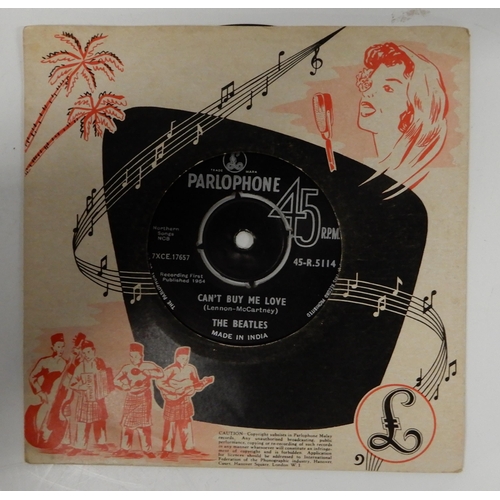 480 - A rare Parlophone Made in India copy of Can't Buy me Love by The Beatles together with various Frenc... 