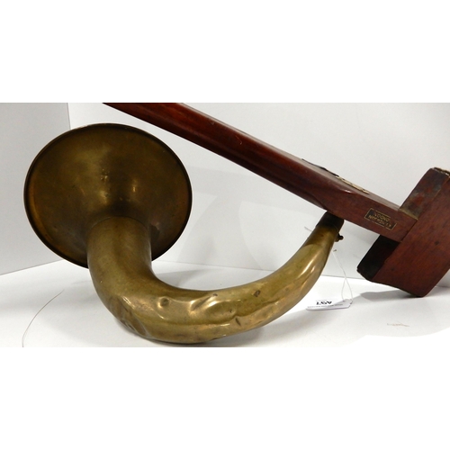 497 - A phonofiddle by A. T. Howson, London. Made of wood with curved brass horn with a flared bell attach... 