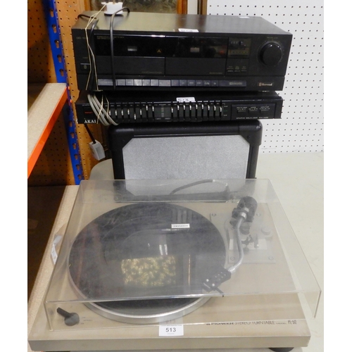 513 - A Pioneer stereo turntable, bluetooth speaker, tape deck etc (af)