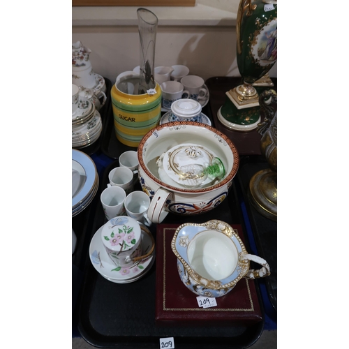 209 - A Noritake Blue Moon pattern part tea service, a Grays pottery sugar jar, Royal Doulton blue and gil... 