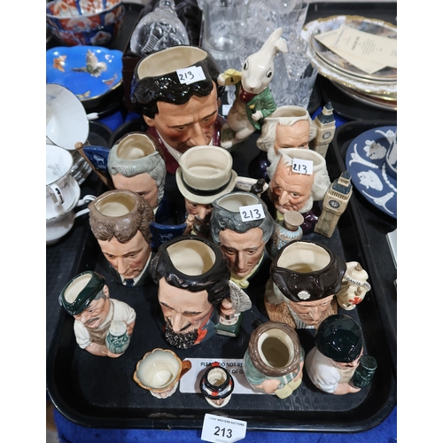 213 - A collection of mainly Royal Doulton toby jugs including Lewis Carroll, John Doulton, Sir Henry Doul... 