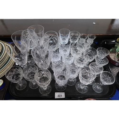 223 - A selection of cut crystal drinking glasses including Stuart wine glasses, Edinburgh Thistle pattern... 