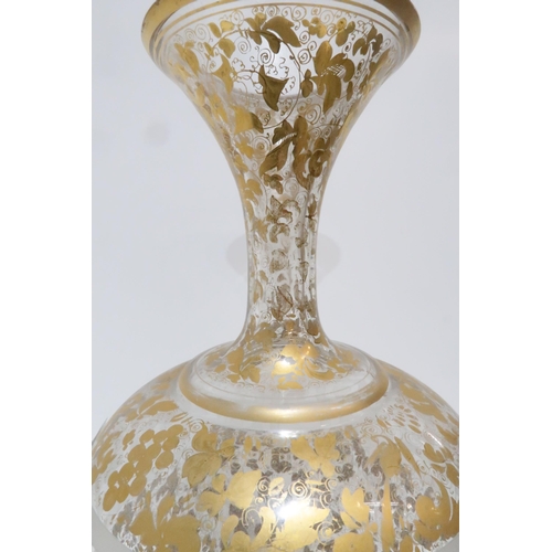 228 - A large Bohemian gilt decorated glass vase with central etched Greek key pattern band