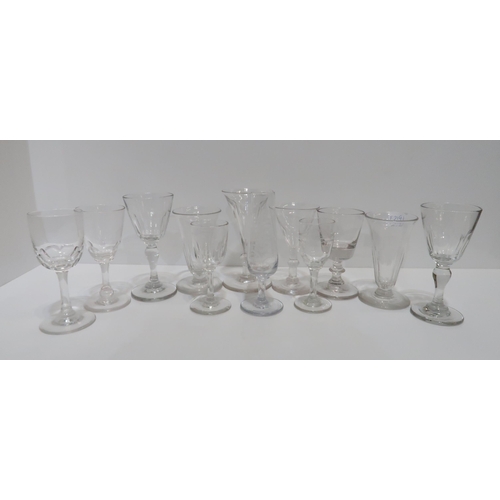 231 - A selection of antique glass including ale glasses with etched decoration, Victorian gin/dram glasse... 