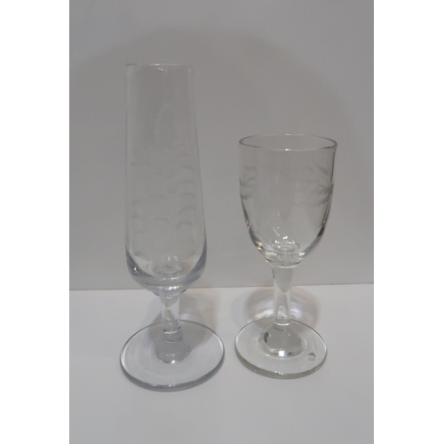 231 - A selection of antique glass including ale glasses with etched decoration, Victorian gin/dram glasse... 