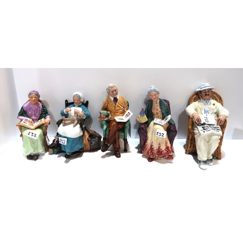 232 - Royal Doulton figures The Professor, Grandpa's story, Schoolmarm, Pride and Joy, The Family Album, T... 