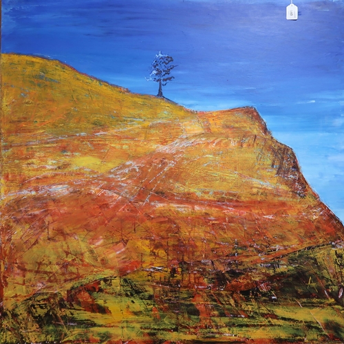 940 - ANNE BUTLER (SCOTTISH CONTEMPORARY b.1959) LONE TREE ON MOUNTAIN Acrylic on canvas, signed... 