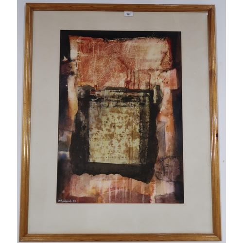 942 - TOM MCKENDRICK (SCOTTISH b.1948)UNTITLED Mixed media, signed lower left, dated (19)84, 74 x 52c... 