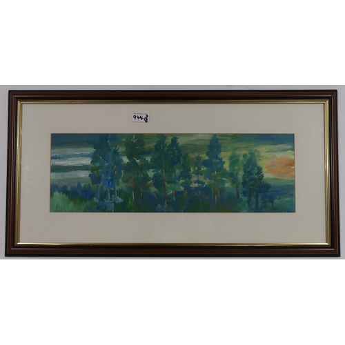 944 - JOE KELLY (BRITISH CONTEMPORARY)TREE LINE Oil on board, 18 x 55cm Title and date (20)04 inscribed ve... 