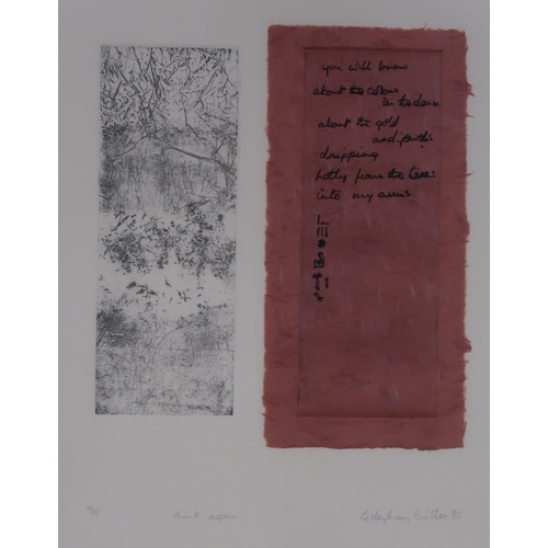 947 - LESLEY HAY MILLER (BRITISH CONTEMPORARY) THINK AGAIN Etching with collage and ink, signed ... 