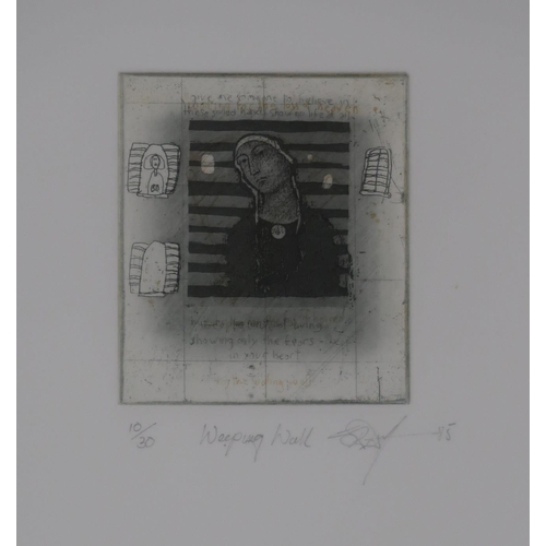 947 - LESLEY HAY MILLER (BRITISH CONTEMPORARY) THINK AGAIN Etching with collage and ink, signed ... 