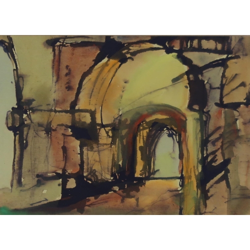 950 - JOHN AUBREY (SCOTTISH 1909-1985) PALACE RUINS Ink and watercolour, signed lower right, 14 ... 