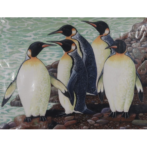 956 - ROBERT DAVISON (20TH CENTURY CONTEMPORARY) PENGUINS Gouache, signed lower right, 40 x 50cm... 