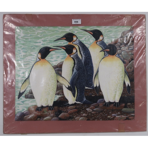 956 - ROBERT DAVISON (20TH CENTURY CONTEMPORARY) PENGUINS Gouache, signed lower right, 40 x 50cm... 