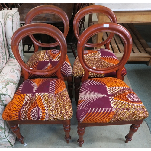 117 - A lot of four Victorian mahogany balloon back chairs with contemporary fabric upholstery (4)